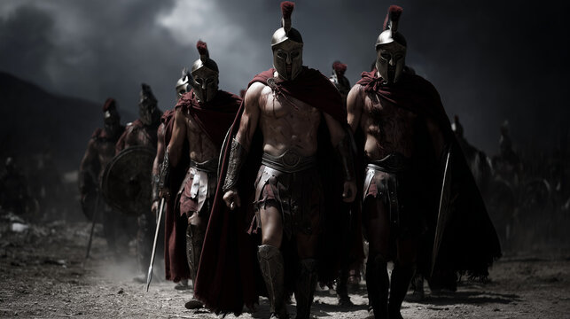Spartan warriors marching home all together