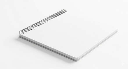 Empty white spiral bound notebook with blank pages, isolated transparent background