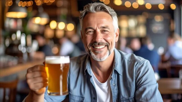 Man holding beer mug in pub