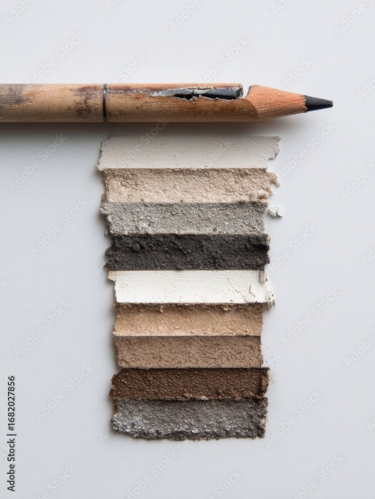 Poster a collection of layered color samples arranged vertically, showcasing neutral tones from light to da