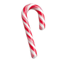 A single candy cane, sharply focused against a black background.  Red and white swirled stripes create a classic Christmas treat