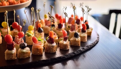 elegant appetizers adorn a buffet table symbolizing sophistication and social gatherings ideal for event planning catering and corporate events promotion
