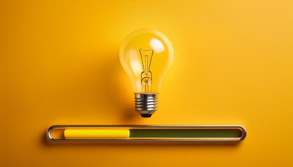 a minimalistic creative concept showcasing a lightbulb above a loading bar on a yellow background representing ideas progress and innovation in a fresh and modern visual design