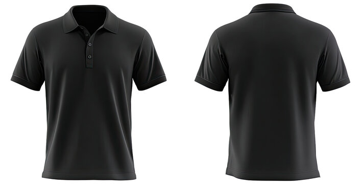 Dark polo shirt, front and back views.  Blank,  men's style