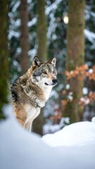 Obraz premium Gray wolf in snowy forest (1)