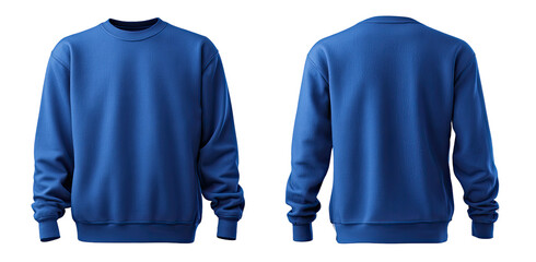 Front and back view of a royal blue crewneck sweatshirt