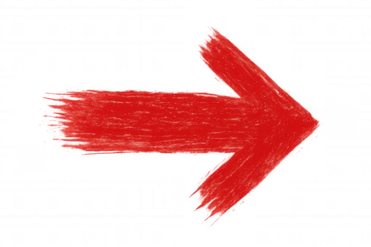 Vivid red arrow crafted through brush strokes, signaling direction with artistic transparency and graphic design impact