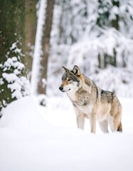 Gray wolf in snowy forest