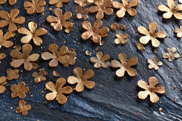 Gold Flower Decor On Dark Background