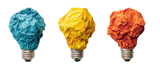 Crumpled paper light bulbs in varying colors