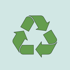 Obraz premium Green recycling symbol on light blue background representing environmental protection and sustainability.