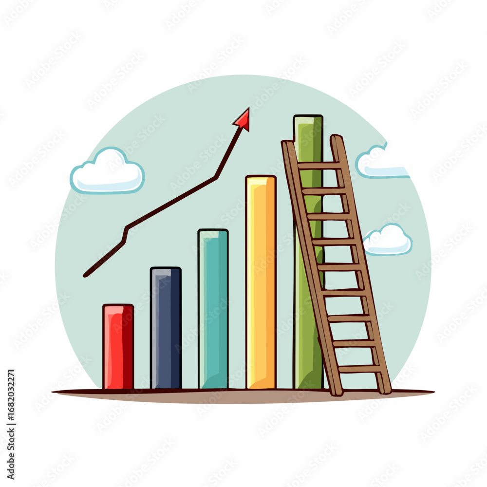 Poster colorful bar graph with ladder representing progress