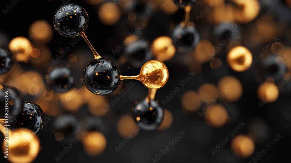 Poster intricate molecular structures highlighted in black and gold create a visually captivating represent