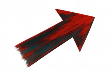 Glossy 3d red-black arrow pointing upward, representing business growth trajectory, floating against transparent backdrop