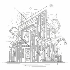 Obraz premium Abstract architectural drawing with geometric shapes and lines.