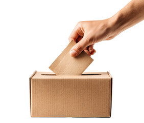 Hand casting ballot into cardboard box