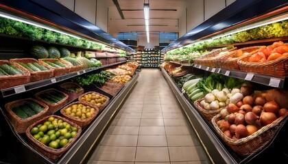 vibrant grocery store aisle with an array of fresh produce and wholesome foods