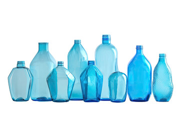 Collection of various blue glass bottles