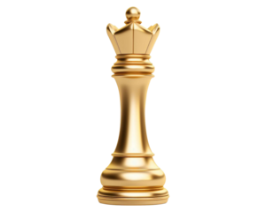 Gold color chess queen isolated on a transparent background.