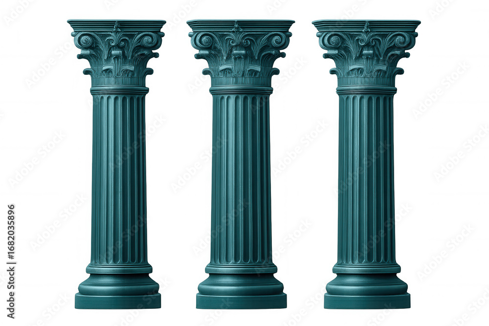Poster three turquoise classic columns isolated on transparent background, ideal for architectural visualiz