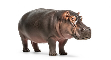 Obraz premium Powerful Brown Hippopotamus Standing on Isolated transparent background, Realistic Wild Animal Portrait