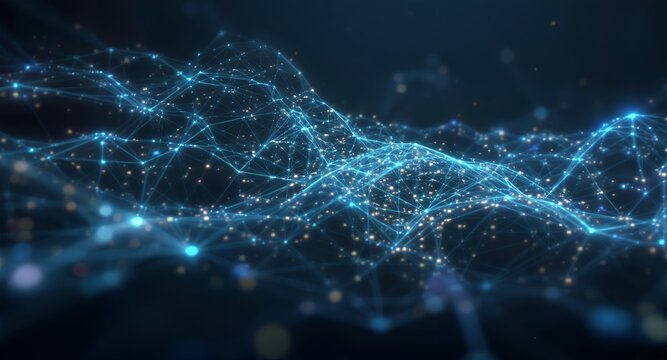 Abstract Blue Network Connection, Digital Technology Background, Futuristic Data Flow Visualization
