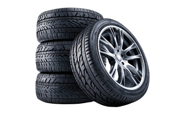 Stack of four tires with rims