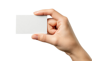 Obraz premium A hand holds a blank white business card against a black background (1)