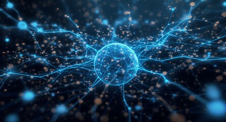 Abstract Network Connection, Global Digital Technology, Futuristic Data Sphere, Illuminated Lines and Nodes, Modern Sci-Fi Background,