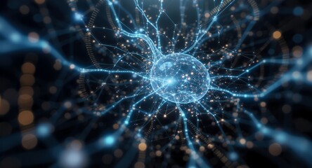 Abstract Neural Network, glowing connections, digital brain, futuristic technology, artificial intelligence background