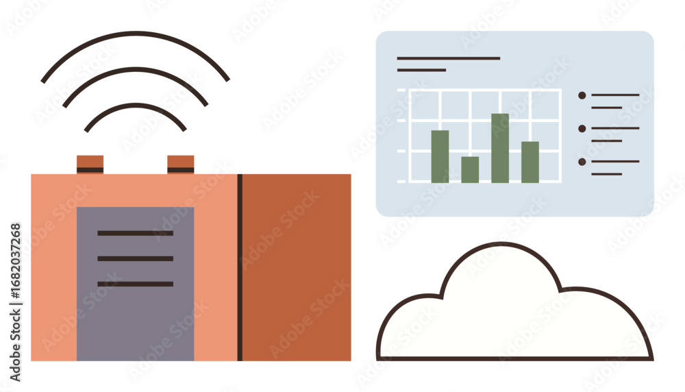 Fototapete iot device emitting signals, cloud storage, and data analytics chart emphasizing technology integrat