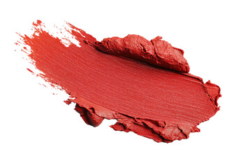 Close-up of a vibrant coral-red lipstick smear.  Textured, slightly uneven application on a black background