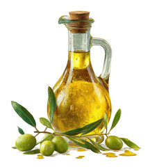Clear glass olive oil jug with olives