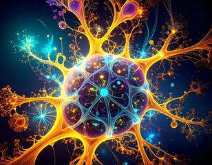 A vibrant, intricate depiction of a neural network, showcasing a complex and colorful web of interconnected nodes and branches against a deep backdrop.