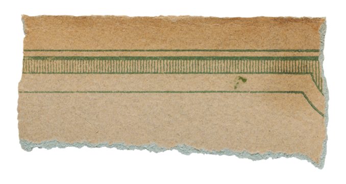 Scrap from old yellowed vintage book, torn piece of paper with green pattern isolated for design