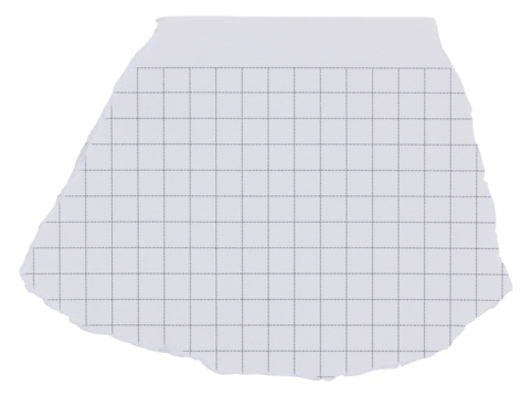 Piece of torn checkered light yellow notebook page with black grid, isolated paper for scrapbooking