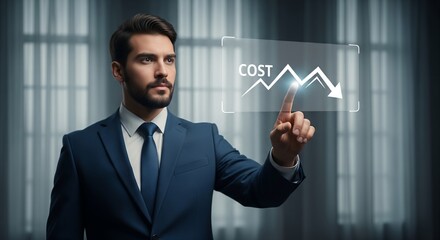 Businessman Analyzing Cost Reduction on Digital Interface