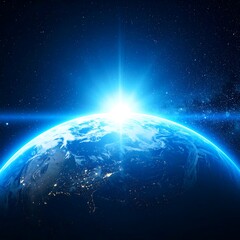 Earth rising from space, bright sunrise