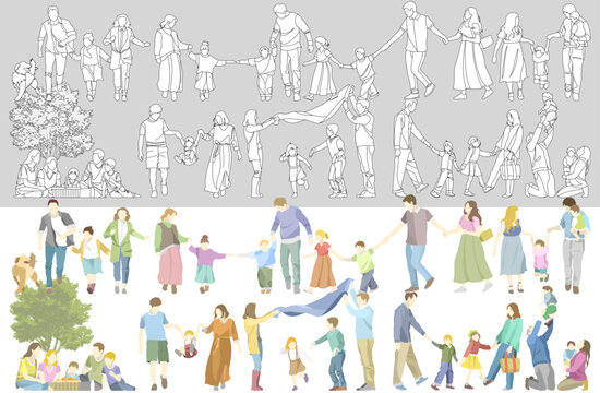 Happy and loving family flat vector illustration collection