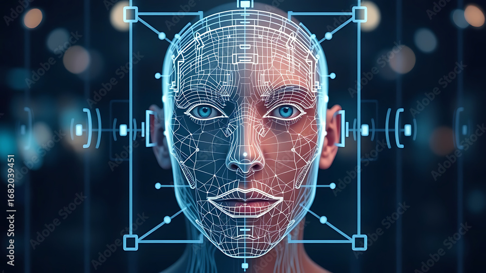 Aufkleber facial recognition system concept face recognition 3d scanning face id vector wireframe concept