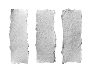 Three vertical torn paper strips