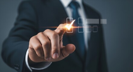 Businessperson Selecting Checkbox on Digital Interface, Checklist, Success, Approval, Confirmation