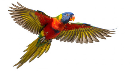 Obraz premium Vibrant Rainbow Lorikeet Parrot Flying with Spread Wings on Isolated transparent background.