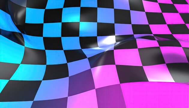 Abstract Checkerboard Pattern with Vibrant Blue Pink Gradient