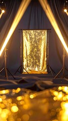 Gold backdrop, spotlight, stage