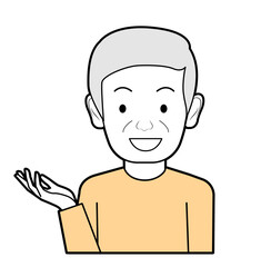 説明するシニア男性