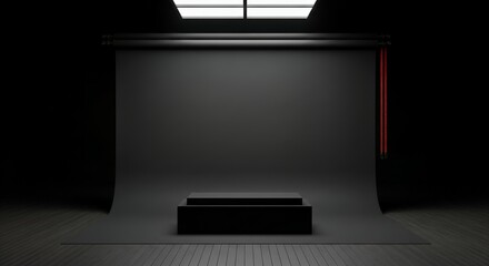 Dark Studio Setup with Product Display Platform for Mockups and Presentations