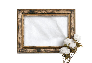 Antique frame with white fabric and flowers