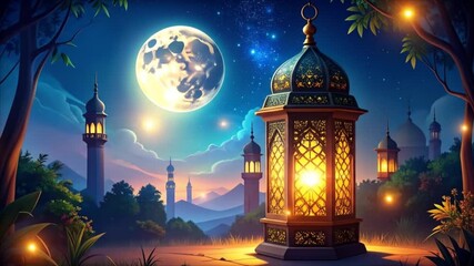 Night scene with lanterns and mosques