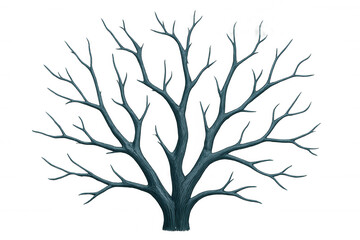 Fototapeta premium Minimalist digital rendering showing bare tree branches stretching skyward, creating stark silhouette against transparent background